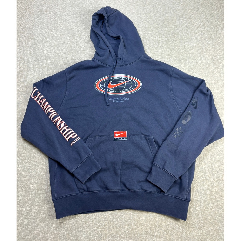 Nike Team Mens Championship Athlete Globe Graphic Hoodie Navy Blue DV9622-437 XL